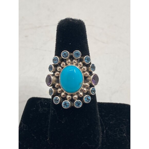 Nicky Butler 925 Sterling Silver Turquoise & Gemstone Ring Size 7 Featuring Blue - Picture 4 of 8
